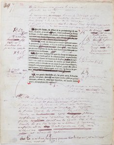 著者による注釈付きの印刷されたページの証明 作： Honore de Balzac